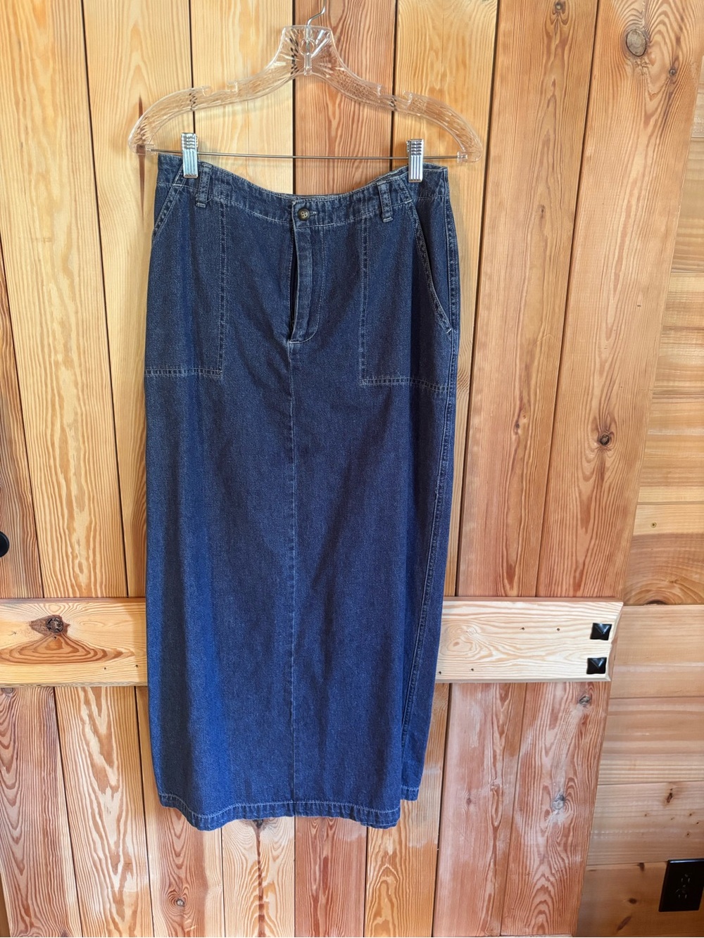Classic Dark Blue Denim Midi Skirt - Women's